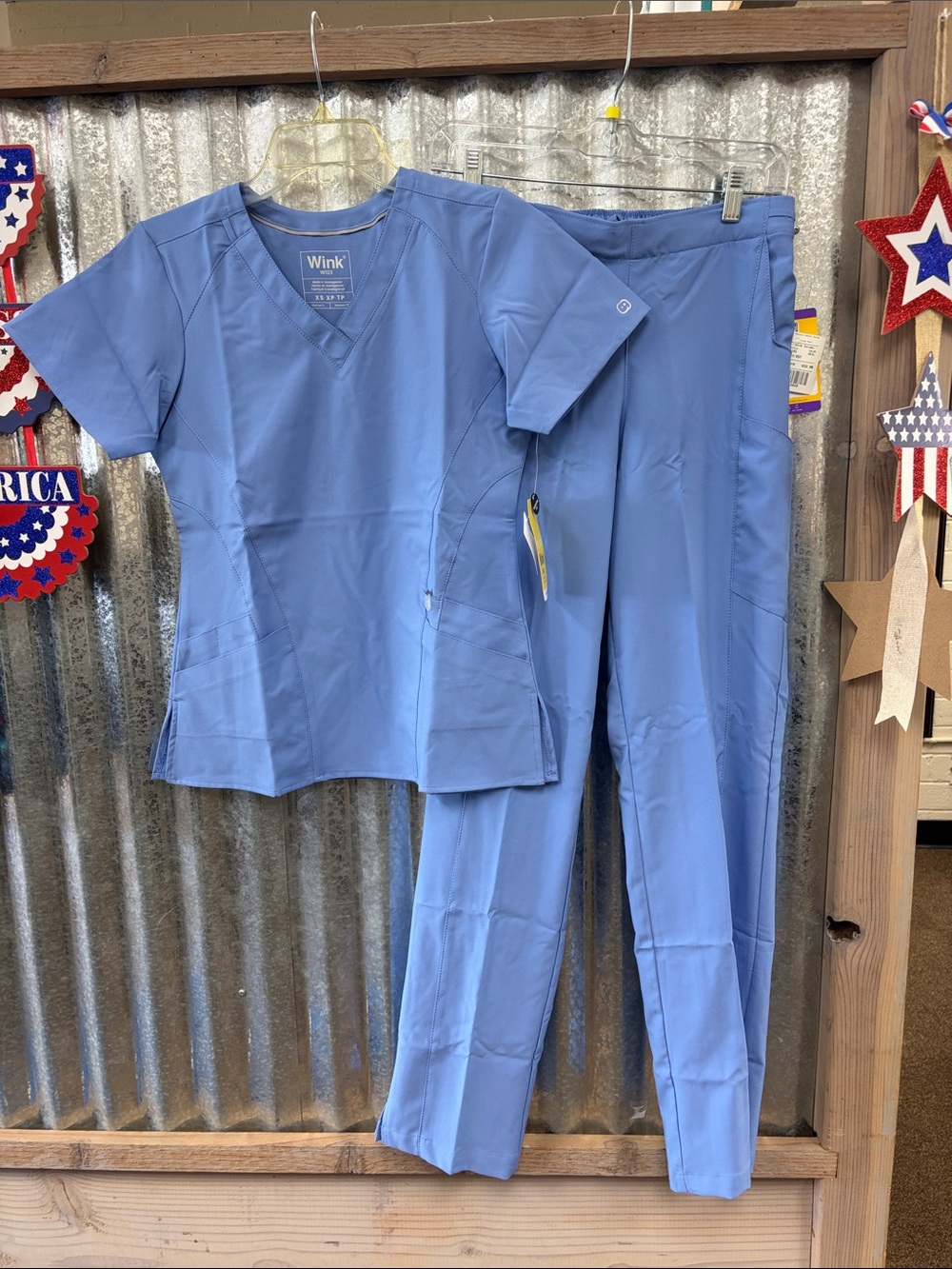 Wink Ceil Blue Scrub Set - V-Neck Top & Straight Leg Pant (TALL LENGTH)